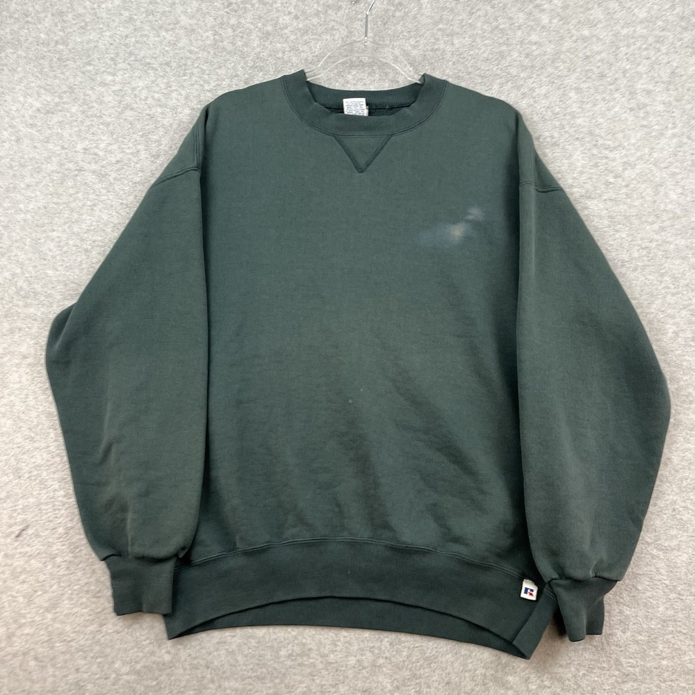 Vintage 90s Russell Athletic Sweatshirt Blank Dark Green Crewneck XL Basic USA